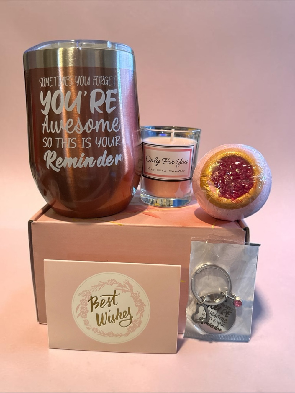 Inspirational Rose Gold Tumbler Gift Set - 'You're Awesome'